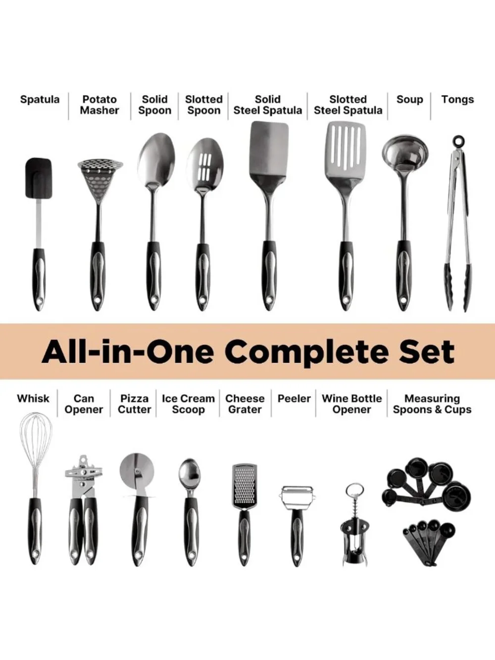 25-Piece Stainless Steel Kitchen Utensil Set | Non-Stick Cooking Tools